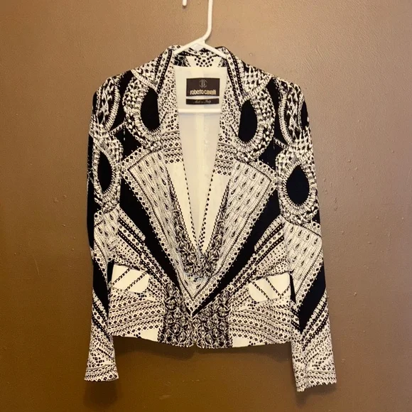 Roberto Cavalli Monochrome Patterned Blazer 100% silk - Picture 10 of 10